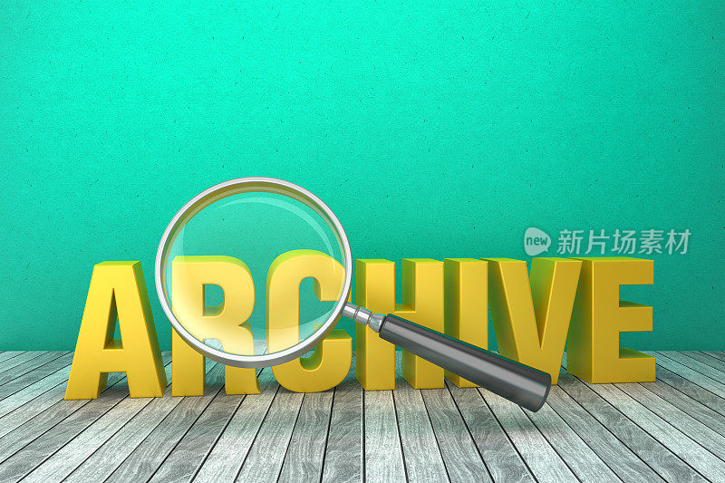 3D Word ARCHIVE与放大镜- 3D渲染